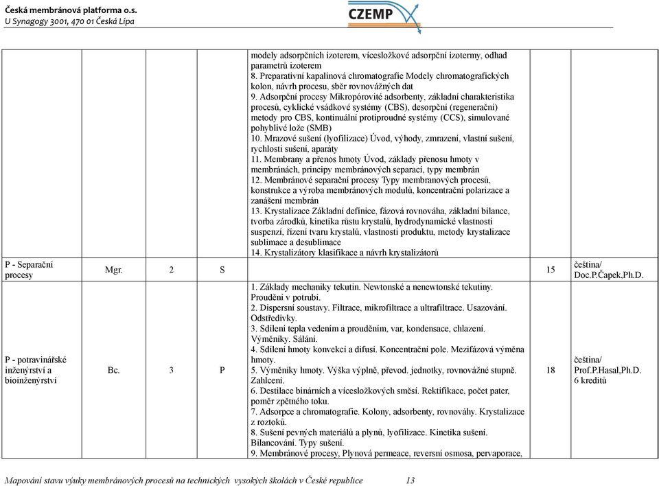 Adsorpční procesy Mikropórovité adsorbenty, základní charakteristika procesů, cyklické vsádkové systémy (CBS), desorpční (regenerační) metody pro CBS, kontinuální protiproudné systémy (CCS),