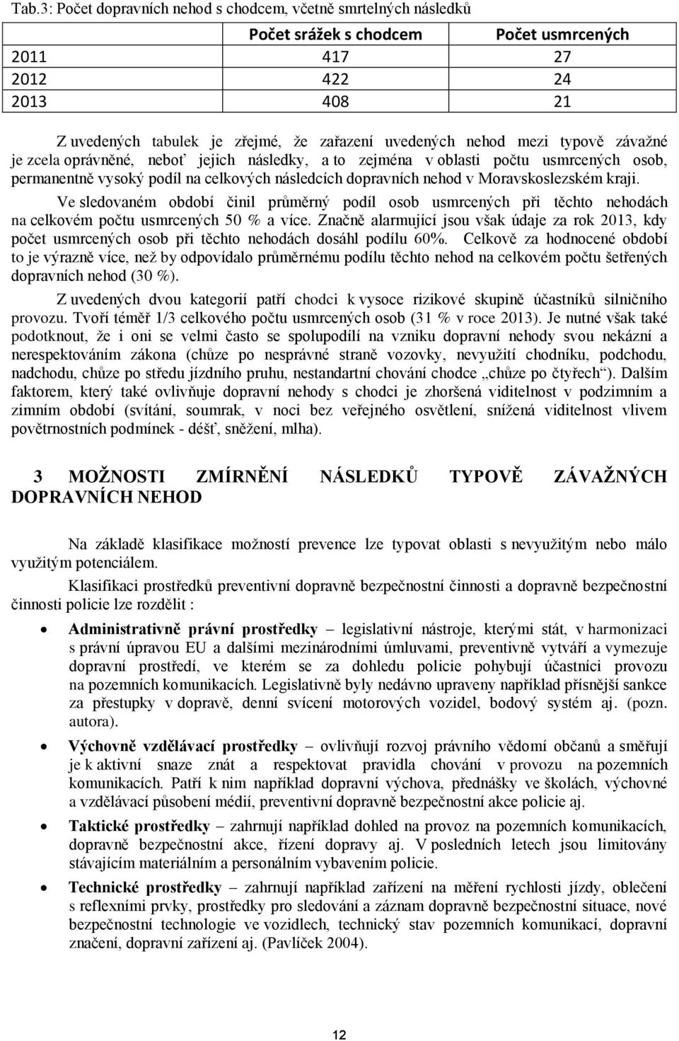 kraji. Ve sledovaném období činil průměrný podíl osob usmrcených při těchto nehodách na celkovém počtu usmrcených 50 % a více.