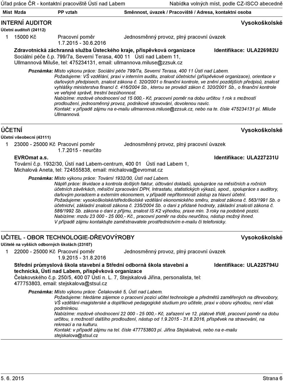 Požadujeme: VŠ vzdělání, praxi v interním auditu, znalost účetnictví (příspěvkové organizace), orientace v daňových předpisech, znalost zákona č.