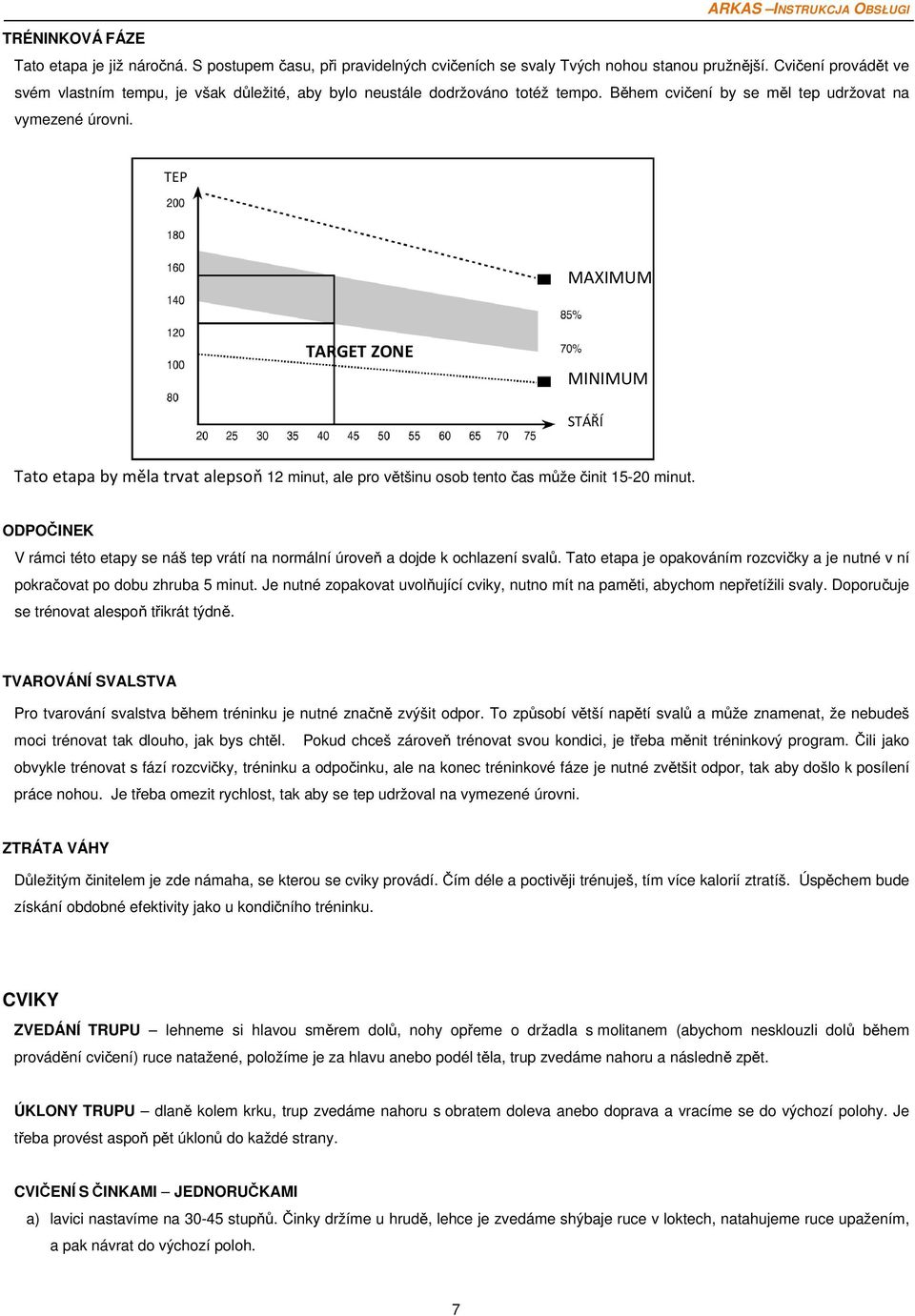 TEP MAXIMUM TARGET ZONE MINIMUM STÁŘÍ Tato etapa by měla trvat alepsoň 12 minut, ale pro většinu osob tento čas může činit 15-20 minut.