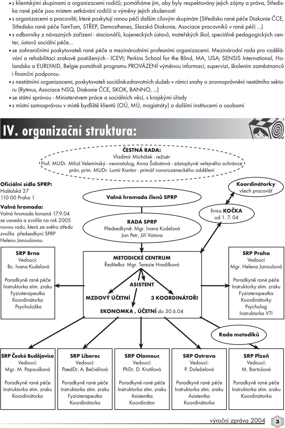 ..) s odborníky z návazných zařízení - stacionářů, kojeneckých ústavů, mateřských škol, speciálně pedagogických center, ústavů sociální péče.