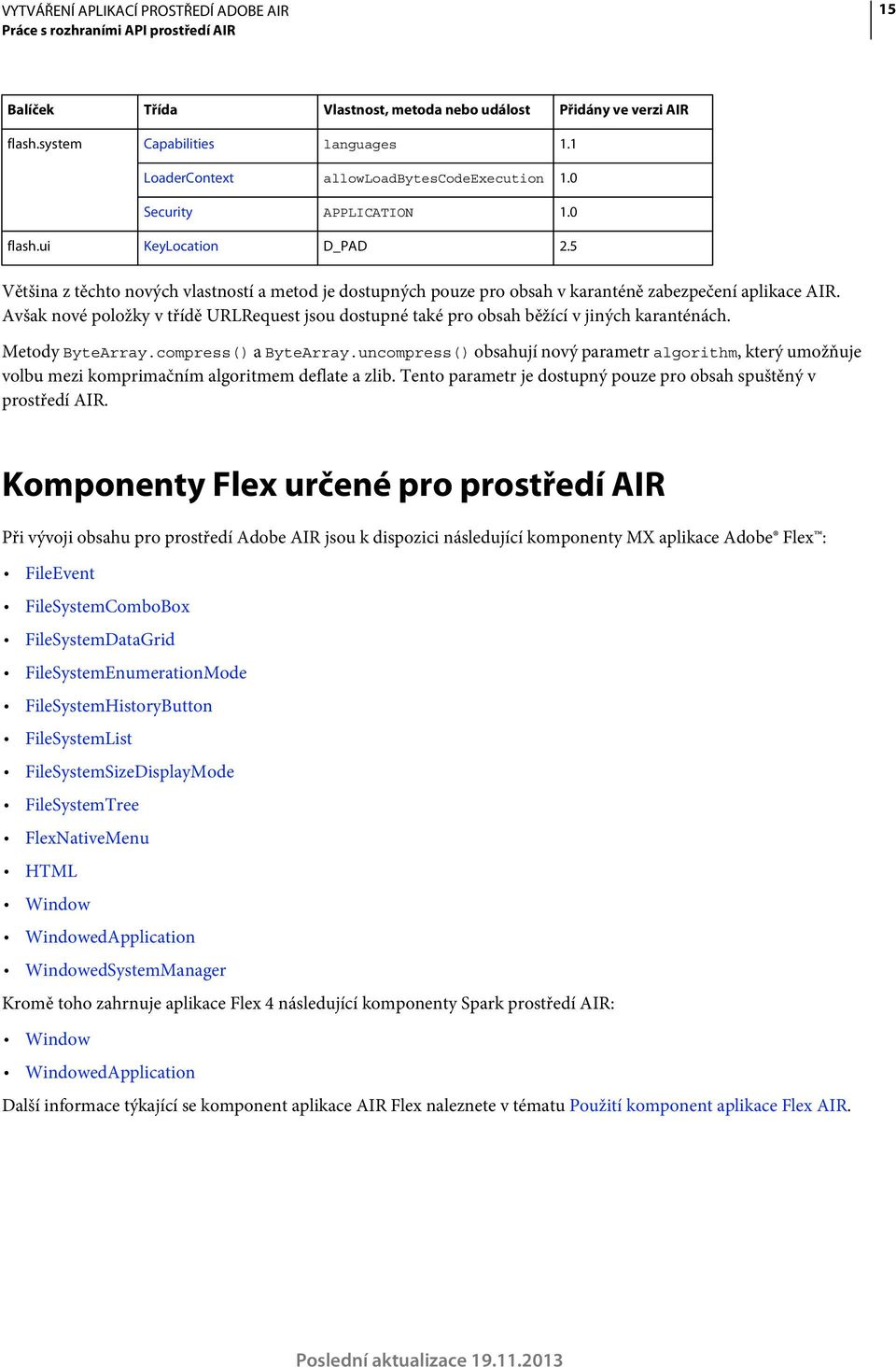 Avšak nové položky v třídě URLRequest jsou dostupné také pro obsah běžící v jiných karanténách. Metody ByteArray.compress() a ByteArray.