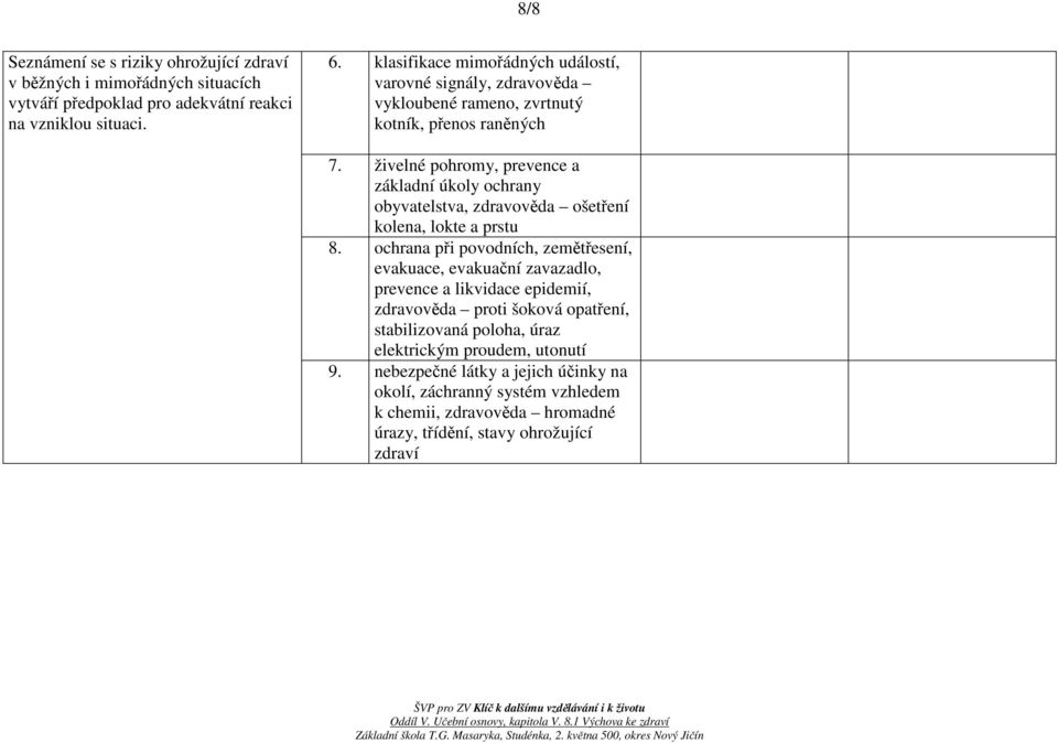 živelné pohromy, prevence a základní úkoly ochrany obyvatelstva, zdravověda ošetření kolena, lokte a prstu 8.