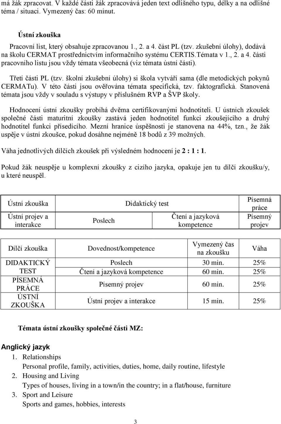 Třetí části PL (tzv. školní zkušební úlohy) si škola vytváří sama (dle metodických pokynů CERMATu). V této části jsou ověřována témata specifická, tzv. faktografická.