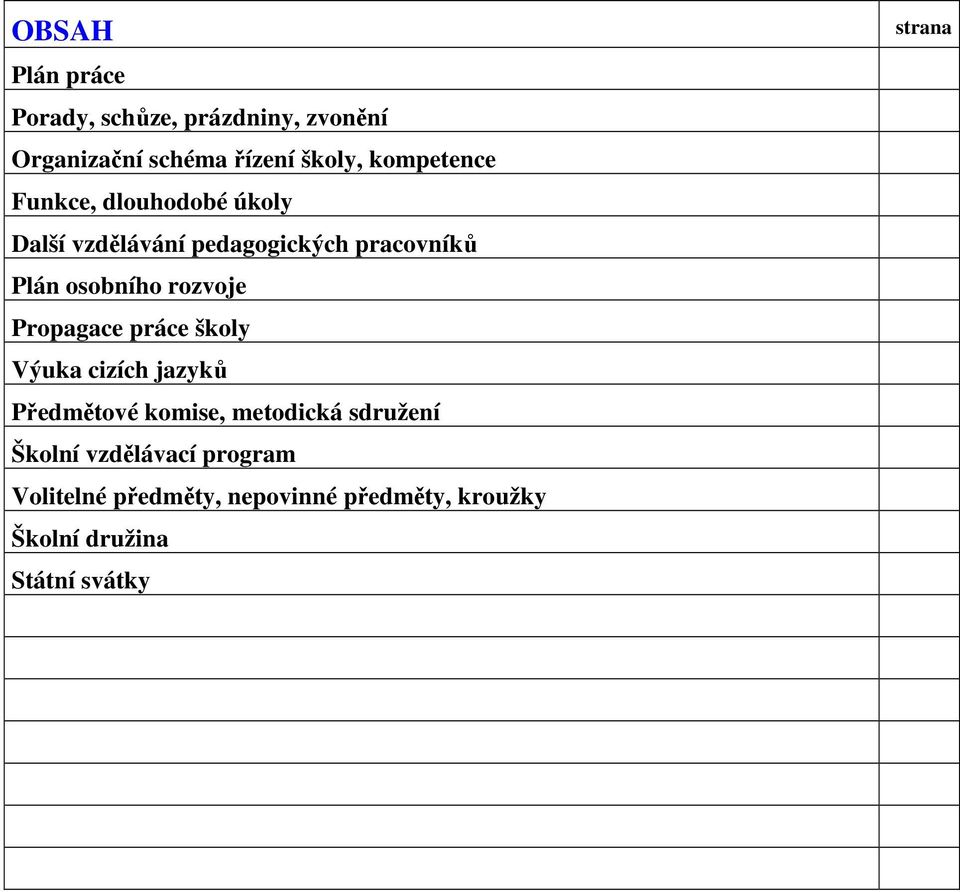 rozvoje Propagace práce školy Výuka cizích jazyků Předmětové komise, metodická sdružení