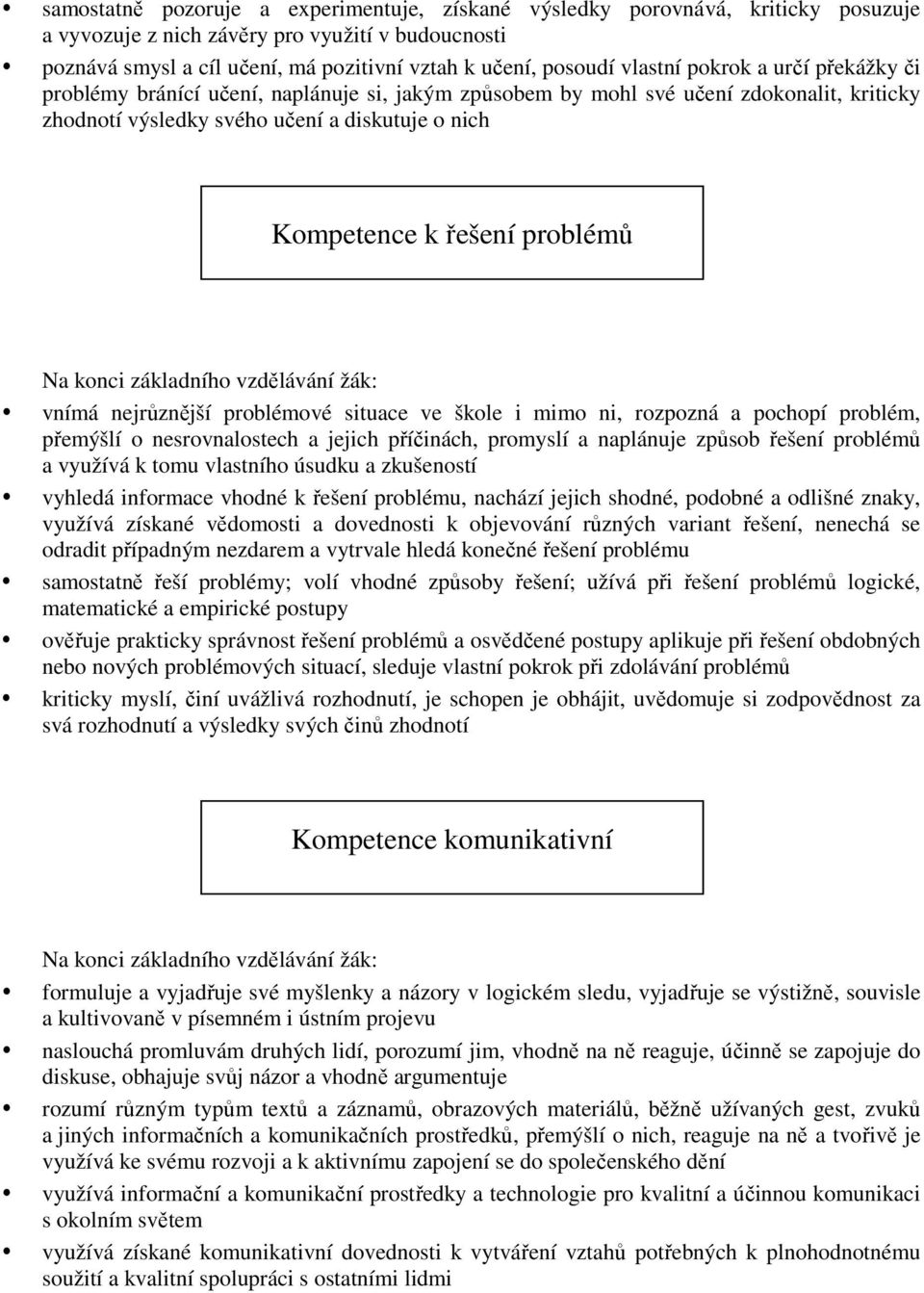 problémů Na konci základního vzdělávání žák: vnímá nejrůznější problémové situace ve škole i mimo ni, rozpozná a pochopí problém, přemýšlí o nesrovnalostech a jejich příčinách, promyslí a naplánuje