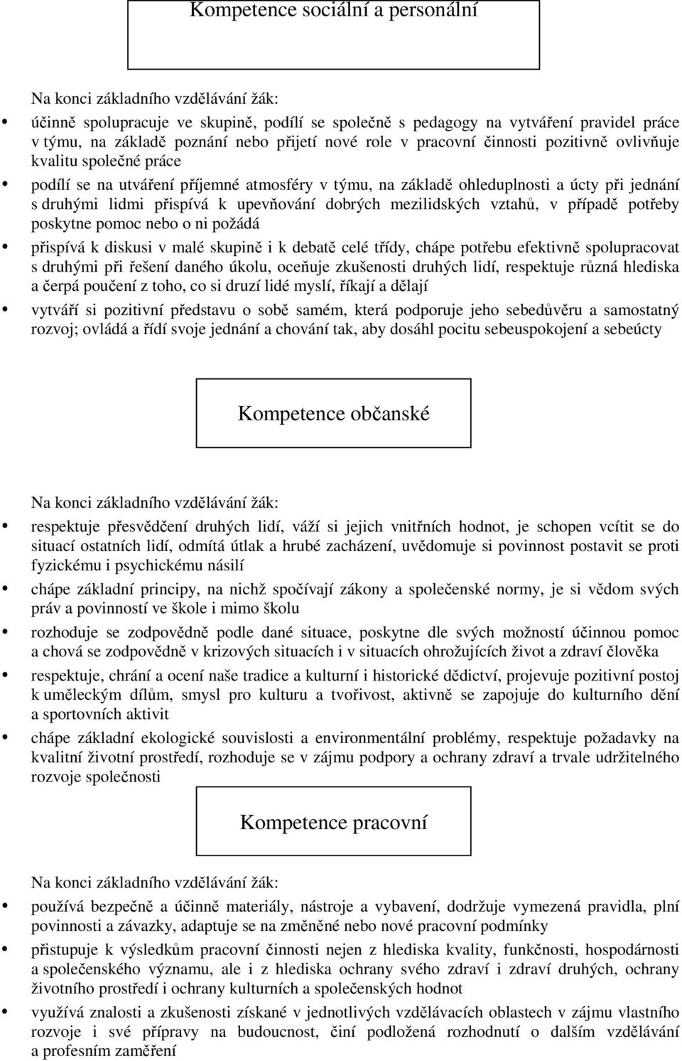 upevňování dobrých mezilidských vztahů, v případě potřeby poskytne pomoc nebo o ni požádá přispívá k diskusi v malé skupině i k debatě celé třídy, chápe potřebu efektivně spolupracovat s druhými při