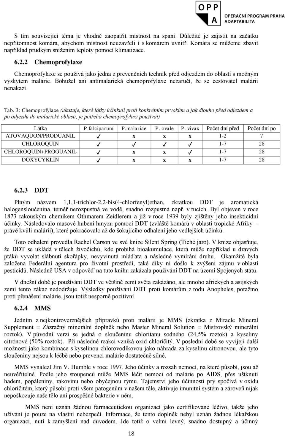 2 Chemoprofylaxe Chemoprofylaxe se pouţívá jako jedna z prevenčních technik před odjezdem do oblastí s moţným výskytem malárie.