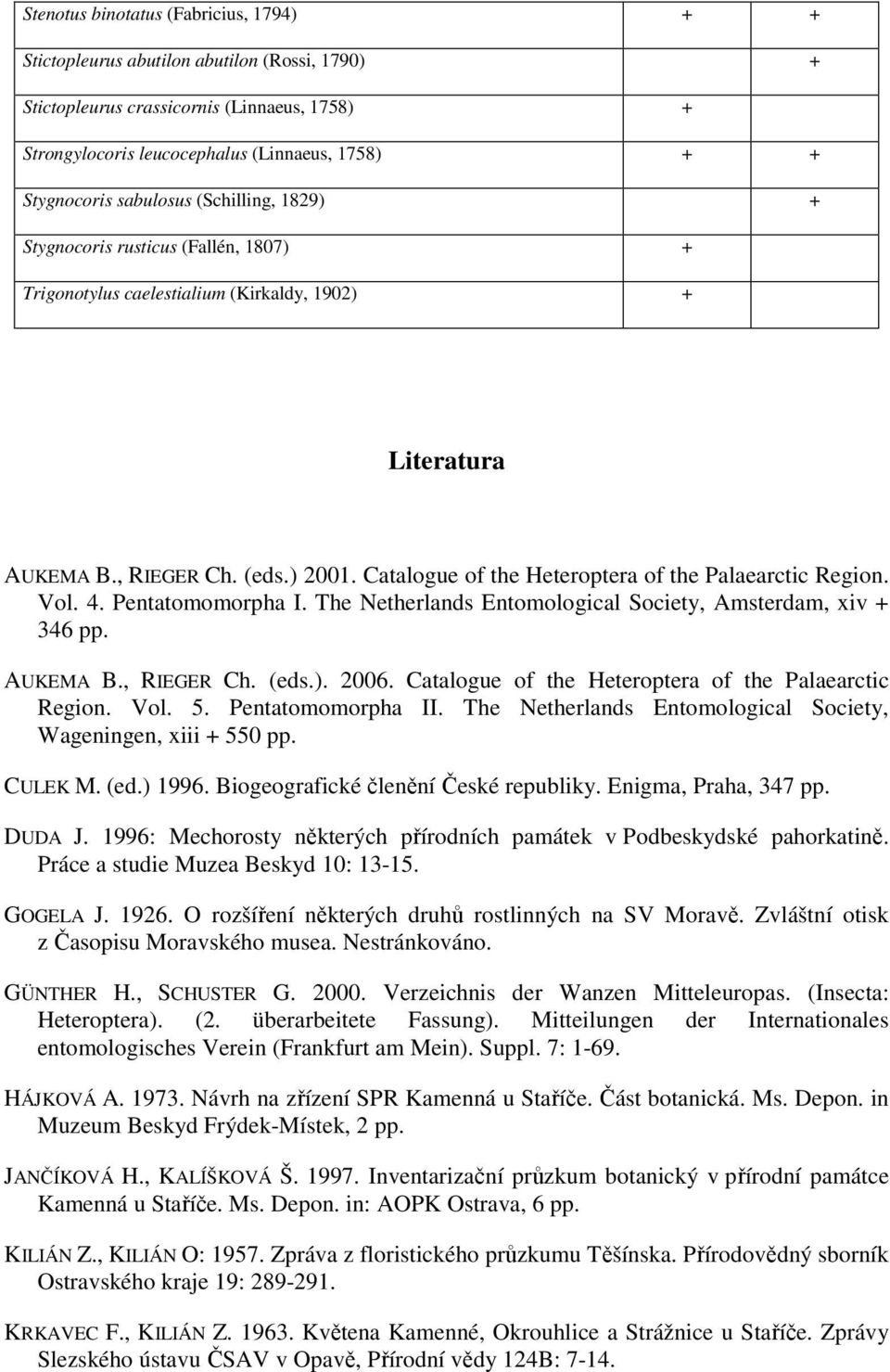 Catalogue of the Heteroptera of the Palaearctic Region. Vol. 4. Pentatomomorpha I. The Netherlands Entomological Society, Amsterdam, xiv + 346 pp. AUKEMA B., RIEGER Ch. (eds.). 2006.