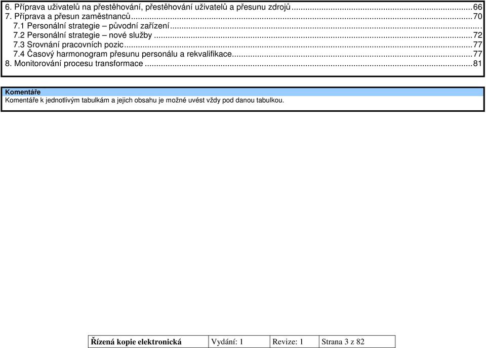 4 Časový harmonogram přesunu personálu a rekvalifikace...77 8. Monitorování procesu transformace.