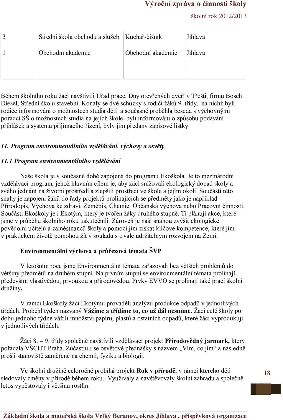 třídy, na nichž byli rodiče informováni o možnostech studia dětí a současně proběhla beseda s výchovnými poradci SŠ o možnostech studia na jejich škole, byli informováni o způsobu podávání přihlášek