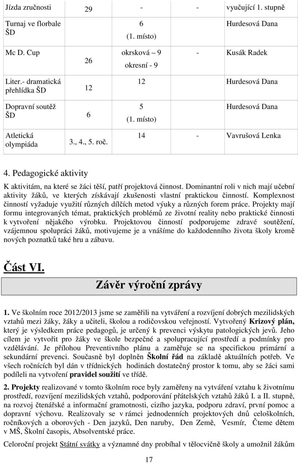 Pedagogické aktivity K aktivitám, na které se žáci těší, patří projektová činnost. Dominantní roli v nich mají učební aktivity žáků, ve kterých získávají zkušenosti vlastní praktickou činností.