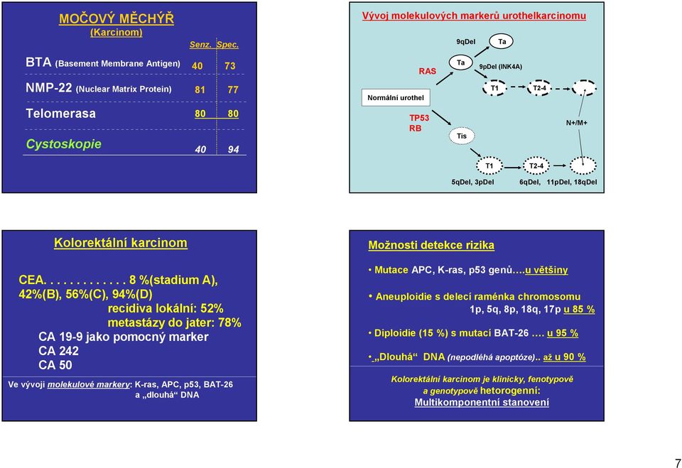 urothel TP53 RB Tis T1 T2-4 N+/M+ T1 T2-4 5qDel, 3pDel 6qDel, 11pDel, 18qDel Kolorektální karcinom CEA.