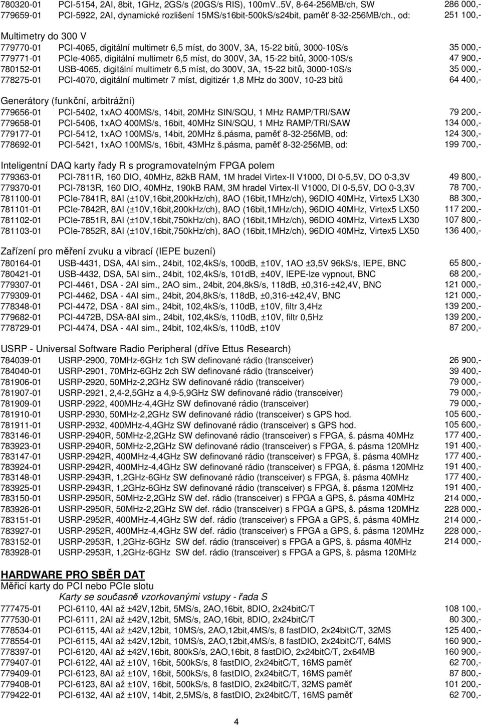 15-22 bitů, 3000-10S/s 47 900,- 780152-01 USB-4065, digitální multimetr 6,5 míst, do 300V, 3A, 15-22 bitů, 3000-10S/s 35 000,- 778275-01 PCI-4070, digitální multimetr 7 míst, digitizér 1,8 MHz do