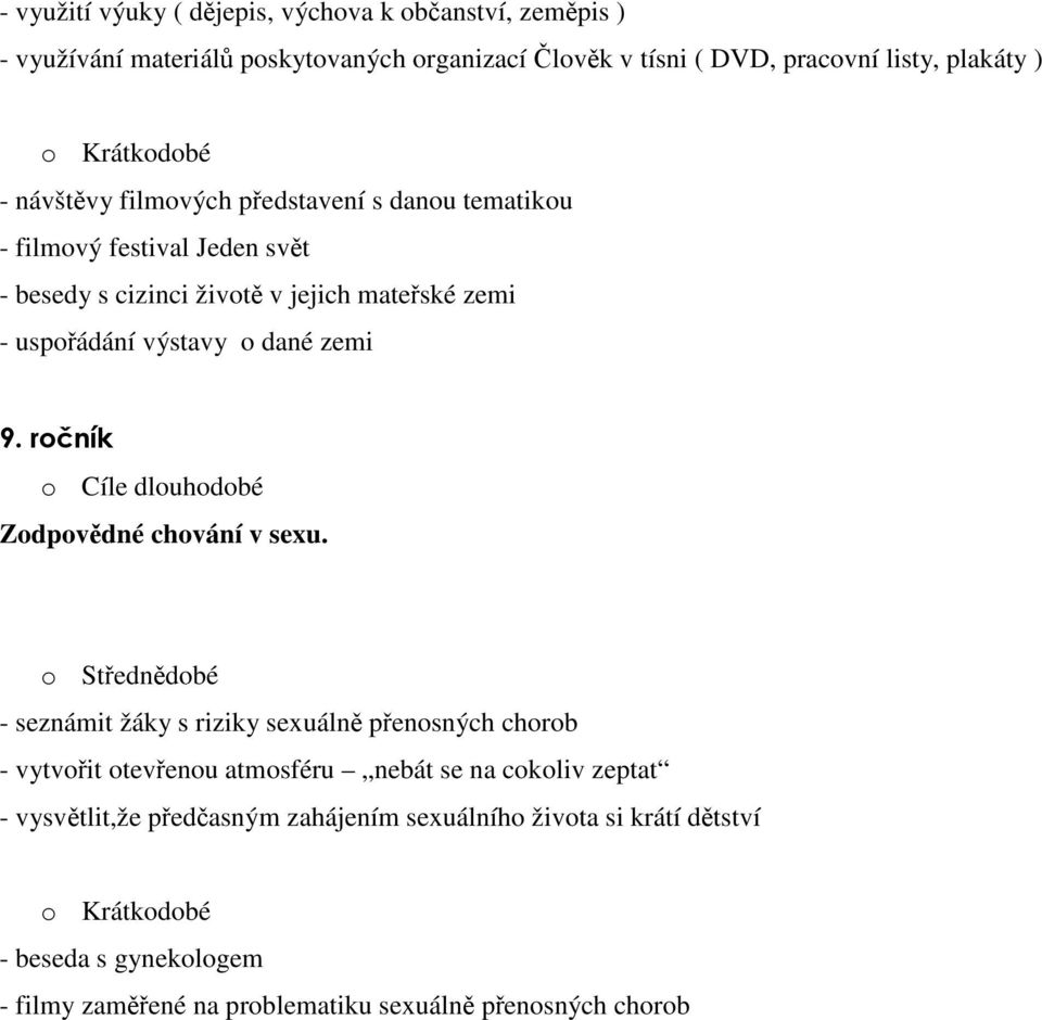 ročník o Cíle dlouhodobé Zodpovědné chování v sexu.