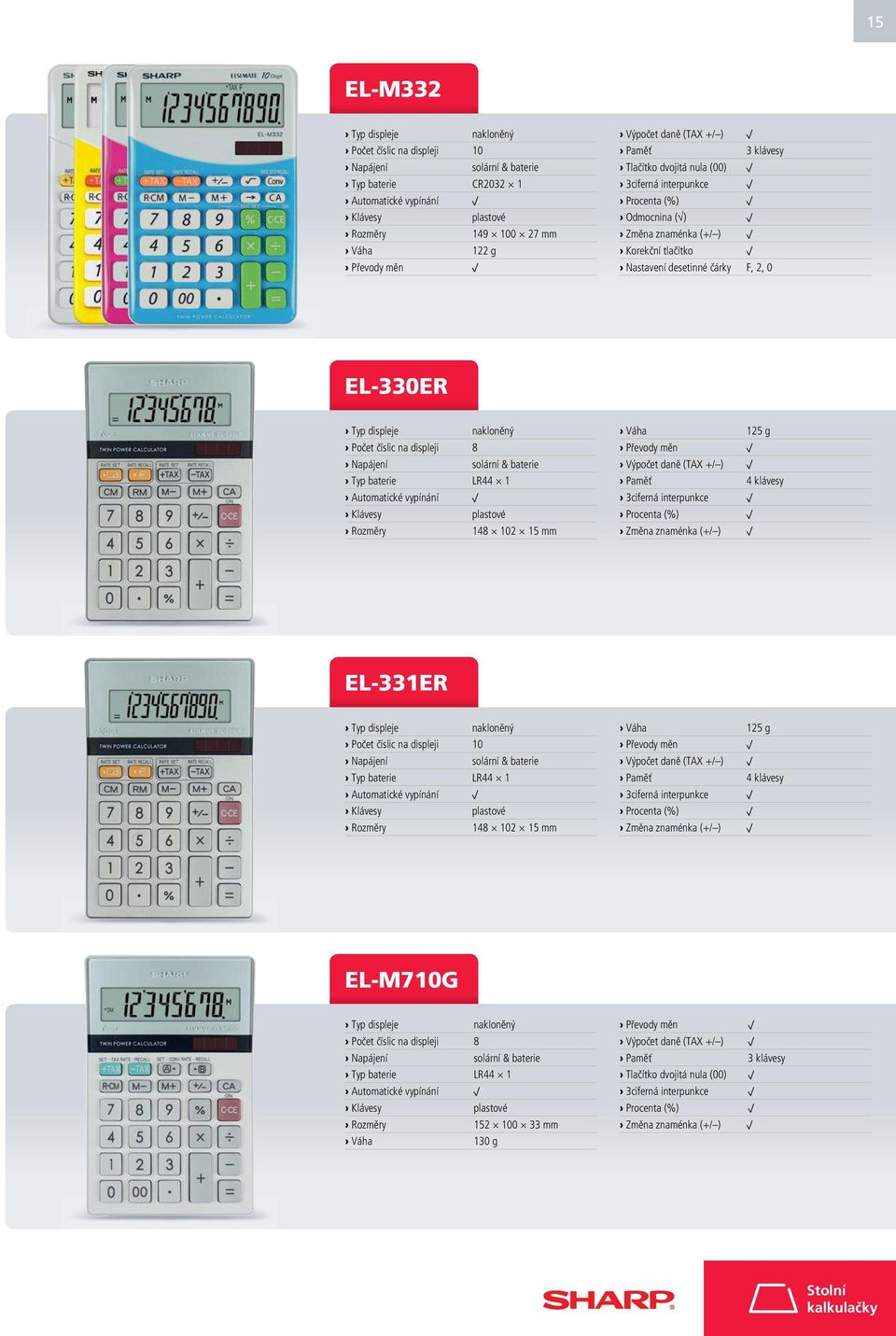 125 g Převody měn Paměť 4 klávesy EL-331ER Typ displeje nakloněný Počet číslic na displeji 10 Typ baterie LR44 1 Rozměry 148 102 15 mm Váha 125 g Převody měn Paměť 4