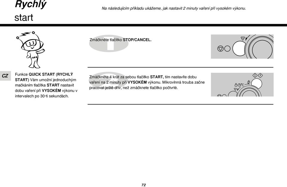 Funkce QUICK START (RYCHL START) Vám umoïní jednoduch m maãkáním tlaãítka START nastavit dobu vafiení pfii VYSOKÉM v