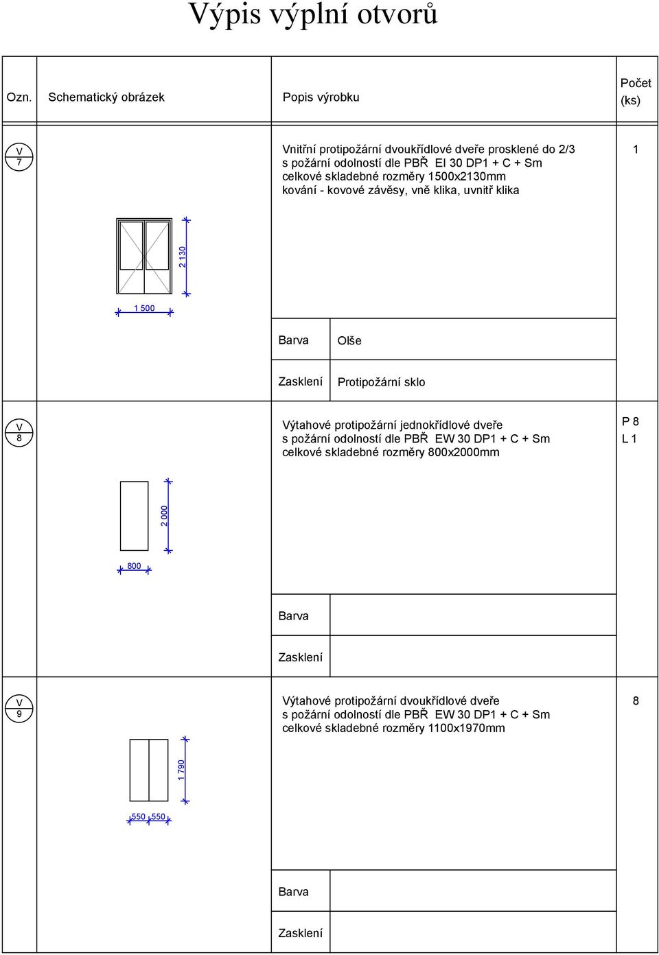 ýtahové protipožární jednokřídlové dveře s požární odolností dle PBŘ EW 30 DP + C + Sm celkové skladebné rozměry x2000mm P 8