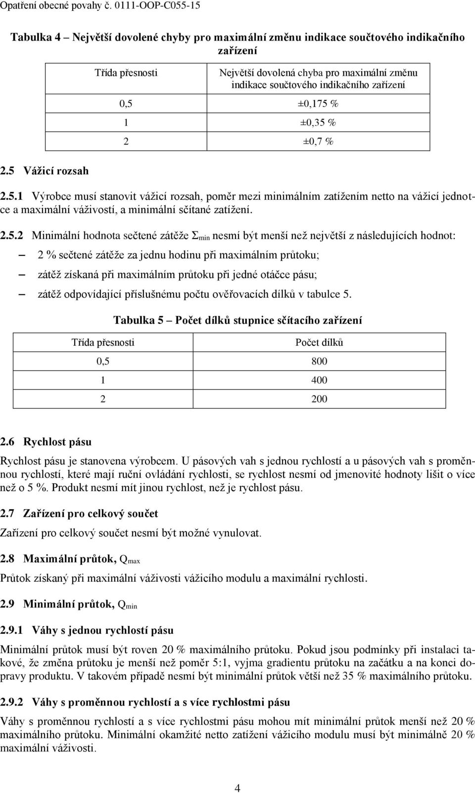 2.5.2 Minimální hodnota sečtené zátěže Σ min nesmí být menší než největší z následujících hodnot: 2 % sečtené zátěže za jednu hodinu při maximálním průtoku; zátěž získaná při maximálním průtoku při