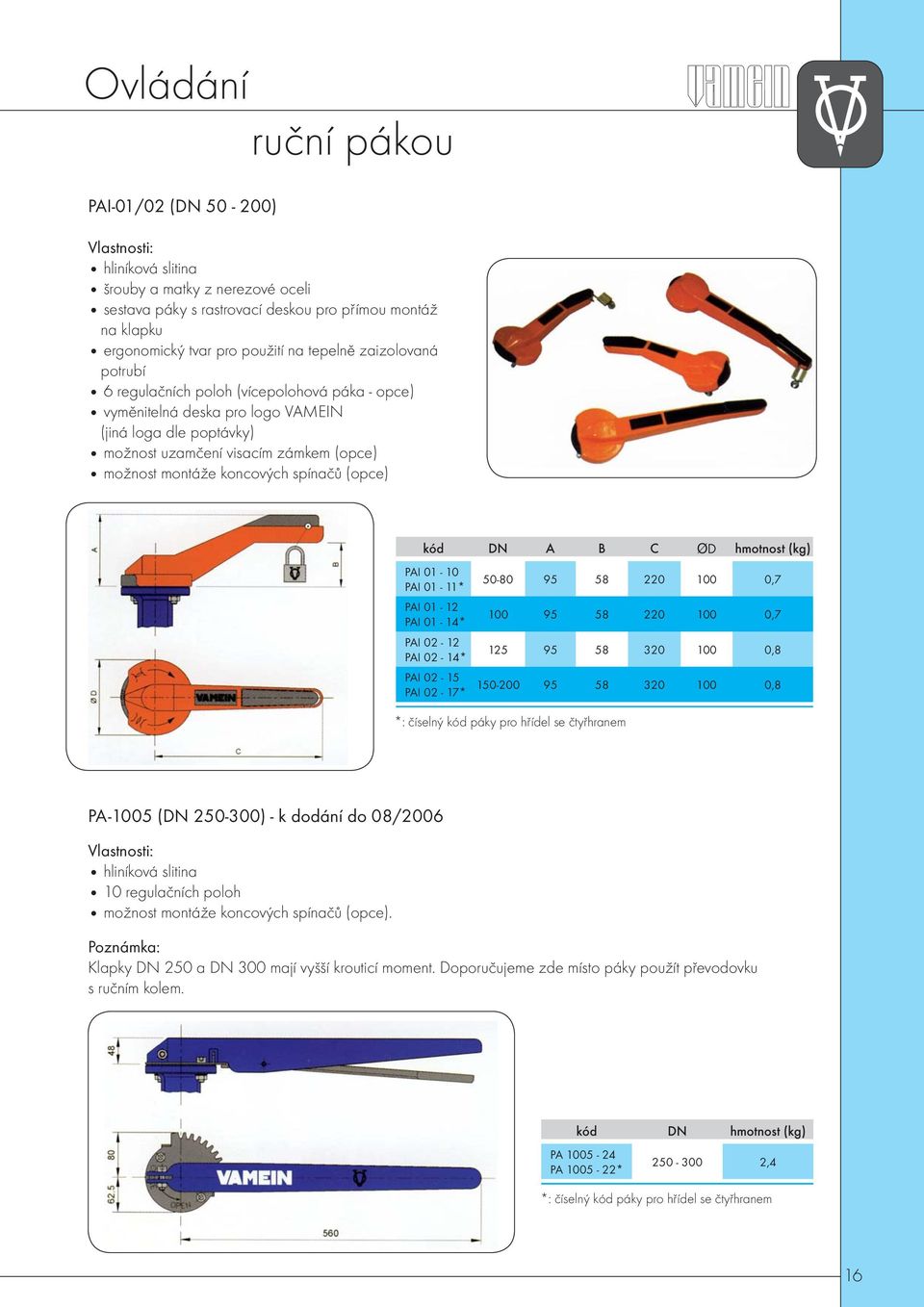 spínačů (opce) kód DN A B C ØD hmotnost (kg) PAI 01-10 PAI 01-11* PAI 01-12 PAI 01-14* PAI 02-12 PAI 02-14* PAI 02-15 PAI 02-17* 50-80 95 58 220 100 0,7 100 95 58 220 100 0,7 125 95 58 320 100 0,8