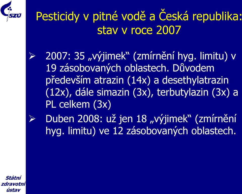 Důvodem především atrazin (14x) a desethylatrazin (12x), dále simazin (3x),