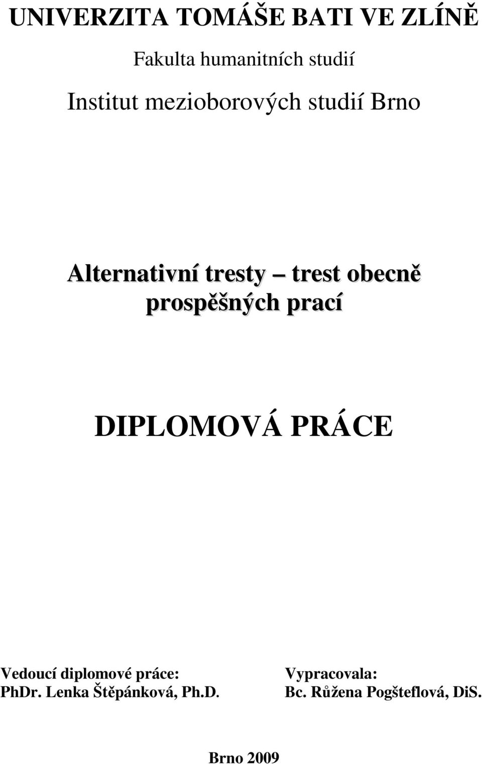 obecně prospěšných prací DIPLOMOVÁ PRÁCE Vedoucí diplomové práce: