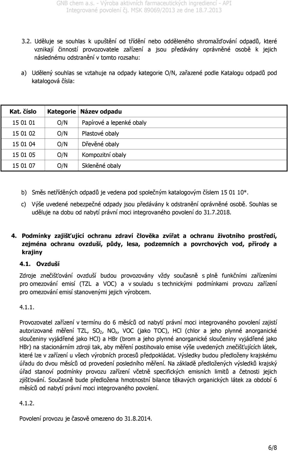 číslo Kategorie Název odpadu 15 01 01 O/N Papírové a lepenké obaly 15 01 02 O/N Plastové obaly 15 01 04 O/N Dřevěné obaly 15 01 05 O/N Kompozitní obaly 15 01 07 O/N Skleněné obaly b) Směs netříděných