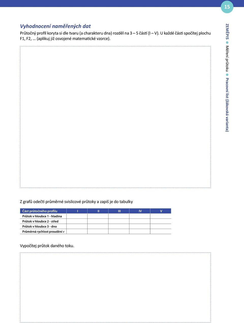 zeměpis Měření průtoku Pracovní list (žákovská varianta) Z grafů odečti průměrné svislicové průtoky a zapiš je do tabulky