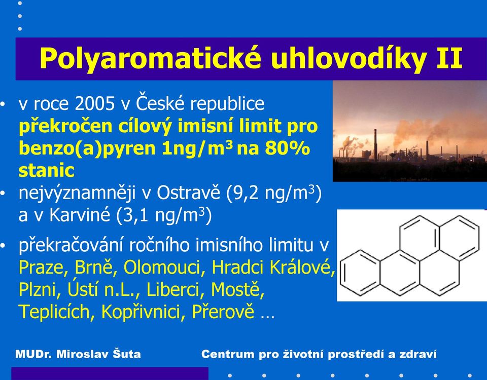 a v Karviné (3,1 ng/m 3 ) překračování ročního imisního limitu v Praze, Brně,