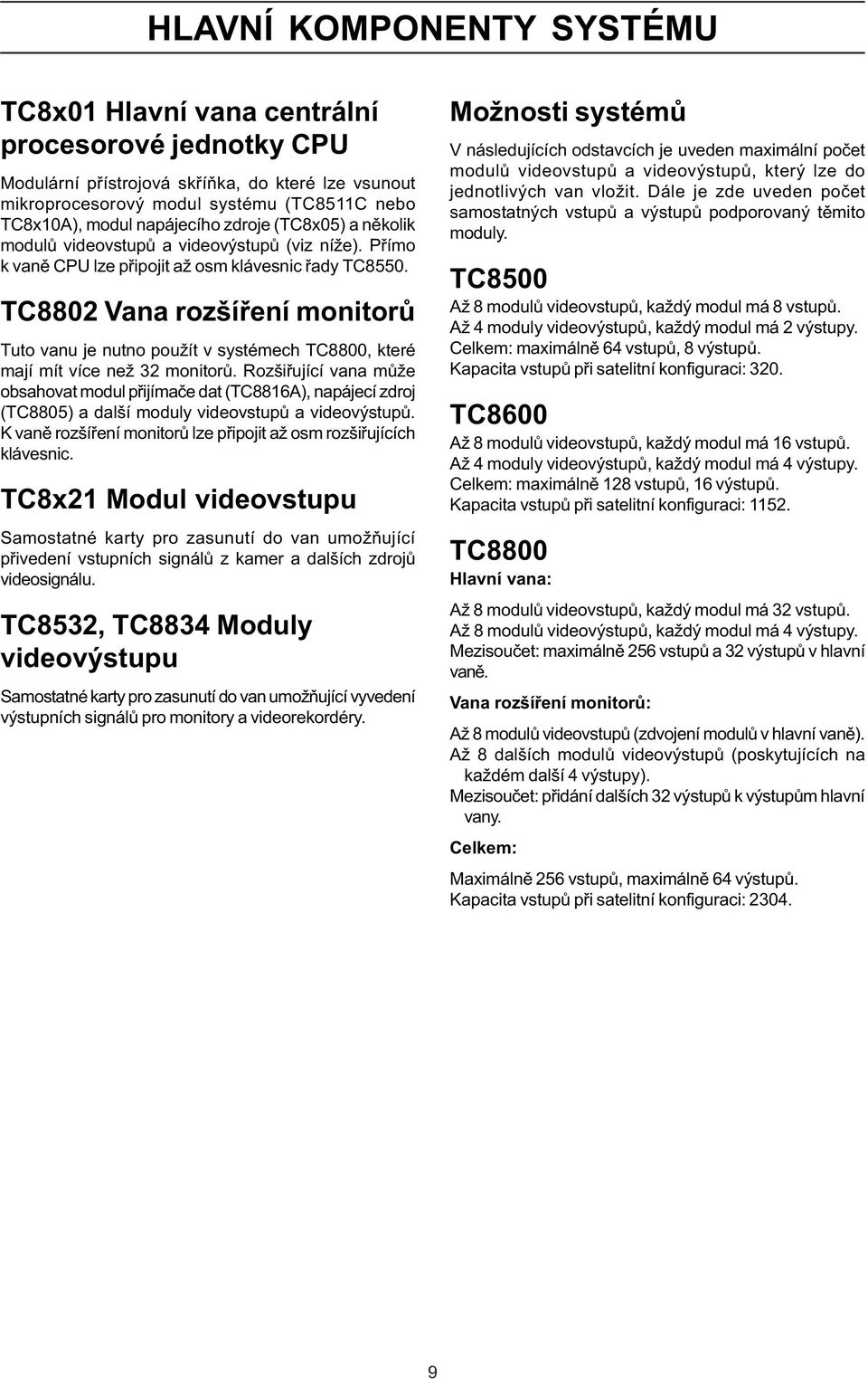 TC8802 Vana rozšíøení monitorù Tuto vanu je nutno použít v systémech TC8800, které mají mít více než 32 monitorù.