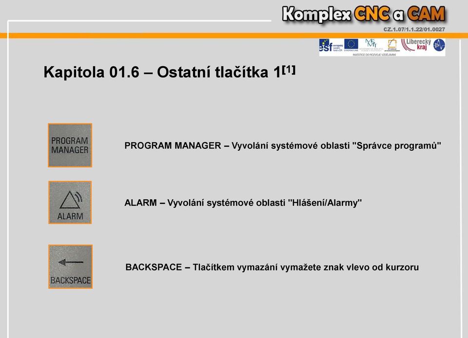 systémové oblasti "Správce programů" ALARM Vyvolání