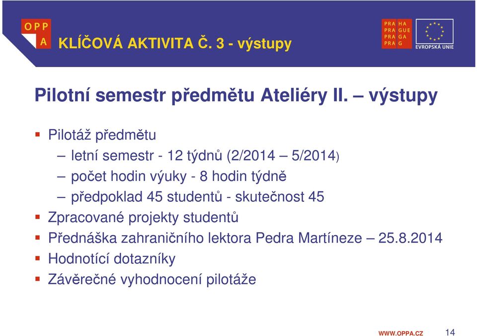 8 hodin týdně předpoklad 45 studentů - skutečnost 45 Zpracované projekty studentů