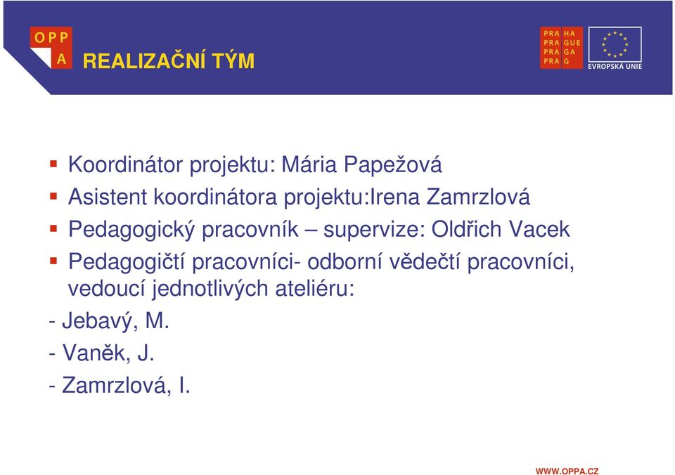 supervize: Oldřich Vacek Pedagogičtí pracovníci- odborní vědečtí