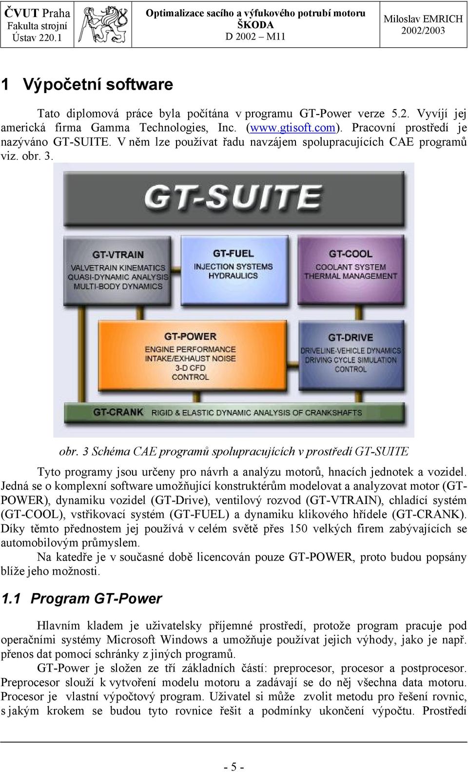 3. obr. 3 Schéma CAE programů spolupracujících v prostředí GT-SUITE Tyto programy jsou určeny pro návrh a analýzu motorů, hnacích jednotek a vozidel.