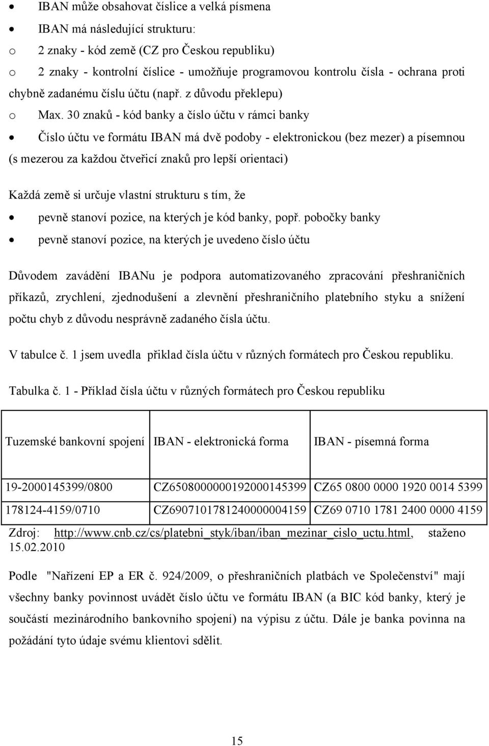 30 znaků - kód banky a číslo účtu v rámci banky Číslo účtu ve formátu IBAN má dvě podoby - elektronickou (bez mezer) a písemnou (s mezerou za kaţdou čtveřicí znaků pro lepší orientaci) Kaţdá země si