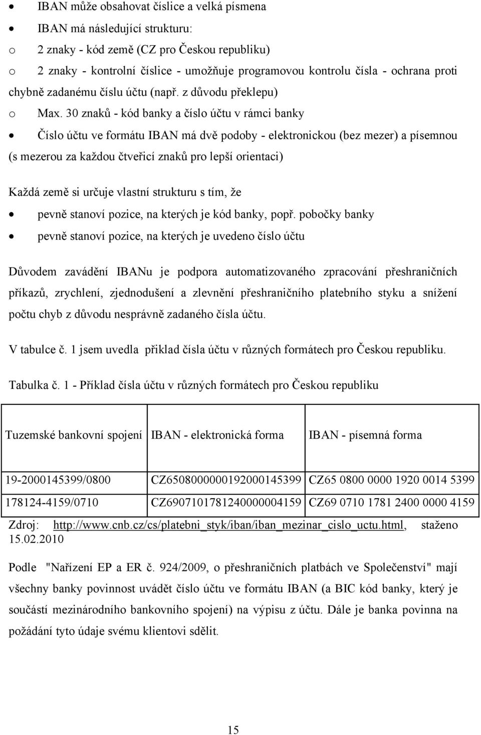 30 znaků - kód banky a číslo účtu v rámci banky Číslo účtu ve formátu IBAN má dvě podoby - elektronickou (bez mezer) a písemnou (s mezerou za kaţdou čtveřicí znaků pro lepší orientaci) Kaţdá země si