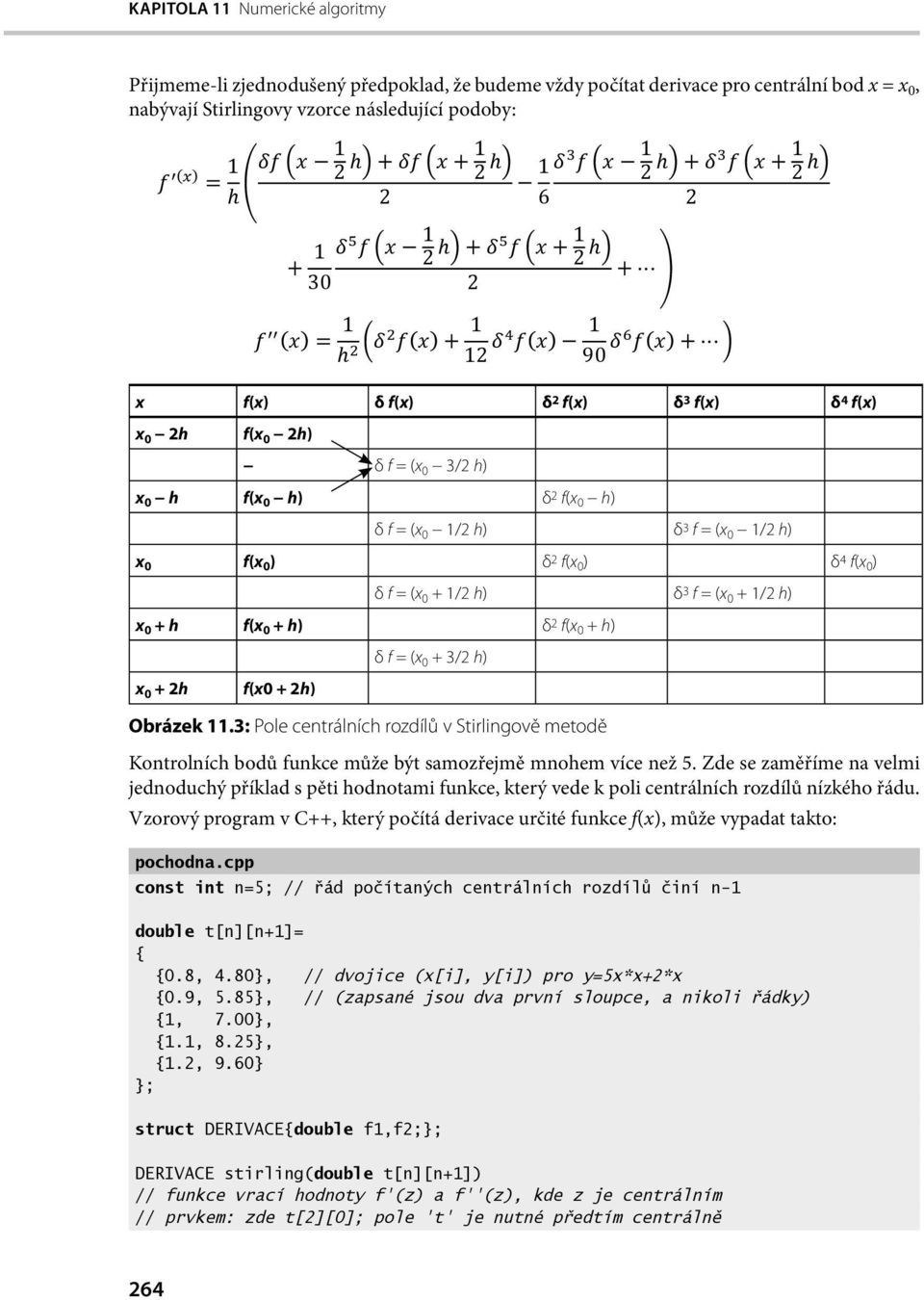 0 + h f(x 0 + h) δ 2 f(x 0 + h) δ f = (x 0 + 3/2 h) x 0 + 2h f(x0 + 2h) Obrázek 11.3: Pole centrálních rozdílů v Stirlingově metodě Kontrolních bodů funkce může být samozřejmě mnohem více než 5.