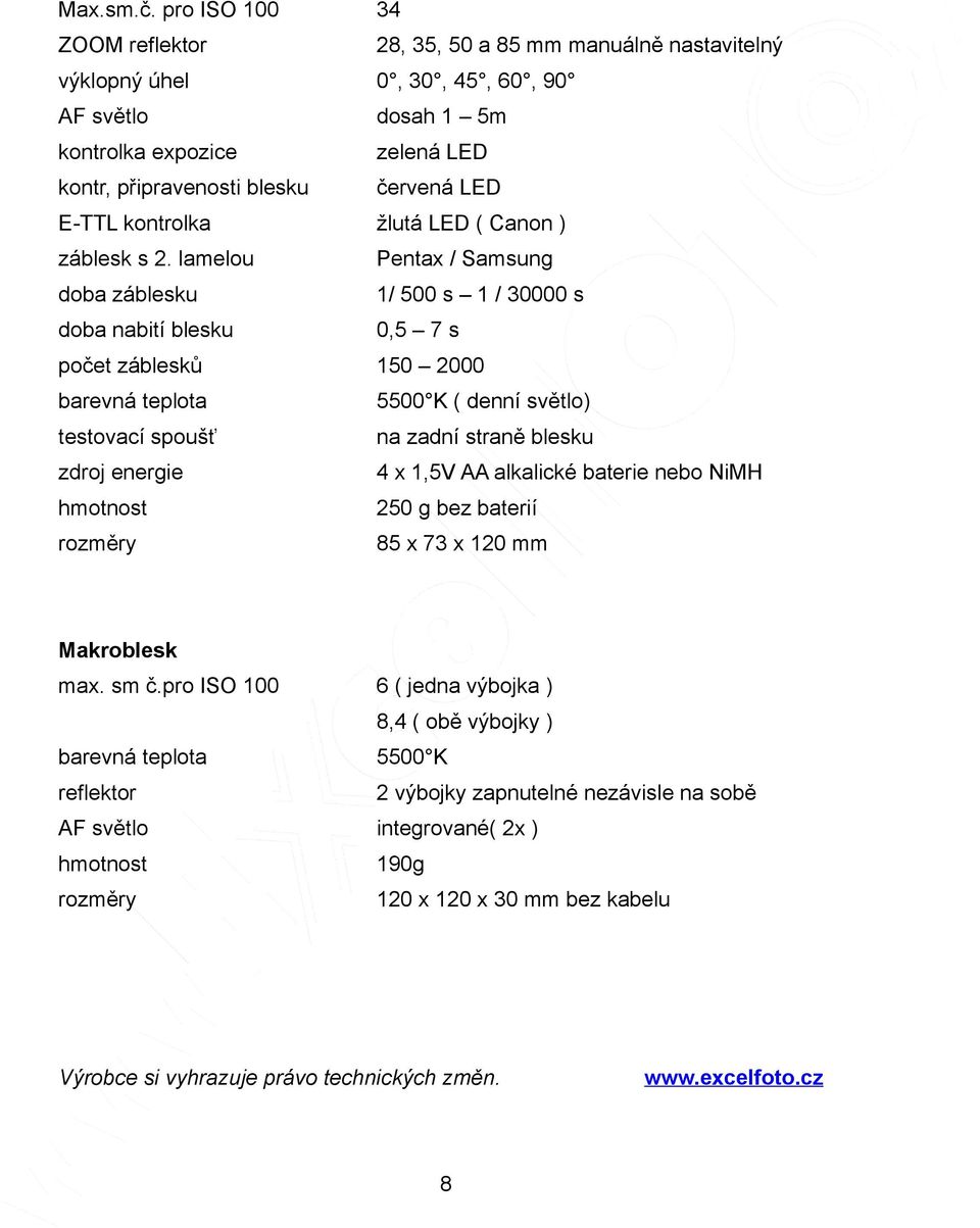 kontrolka žlutá LED ( Canon ) záblesk s 2.