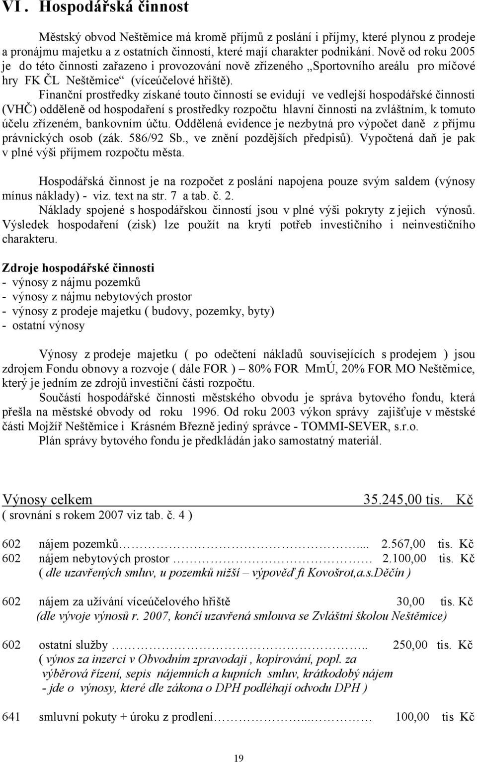 Finanční prostředky získané touto činností se evidují ve vedlejší hospodářské činnosti (VHČ) odděleně od hospodaření s prostředky rozpočtu hlavní činnosti na zvláštním, k tomuto účelu zřízeném,