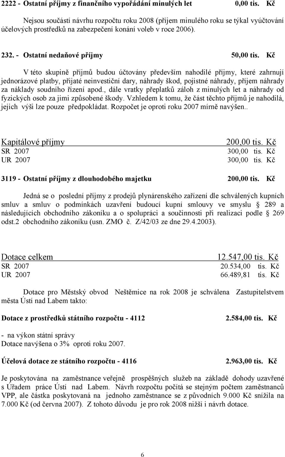 Kč V této skupině příjmů budou účtovány především nahodilé příjmy, které zahrnují jednorázové platby, přijaté neinvestiční dary, náhrady škod, pojistné náhrady, příjem náhrady za náklady soudního