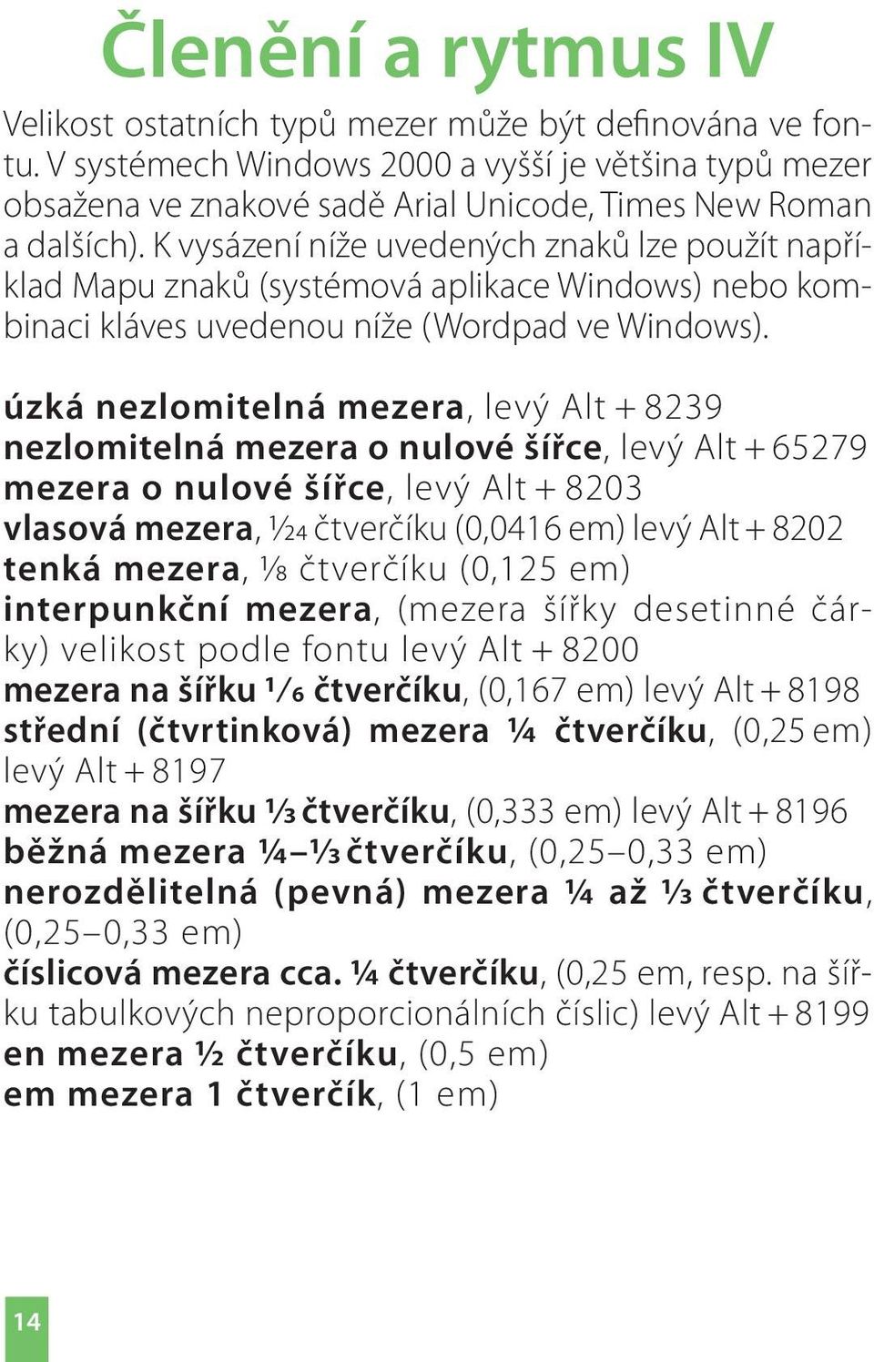 K vysázení níže uvedených znaků lze použít například Mapu znaků (systémová aplikace Windows) nebo kombinaci kláves uvedenou níže (Wordpad ve Windows).