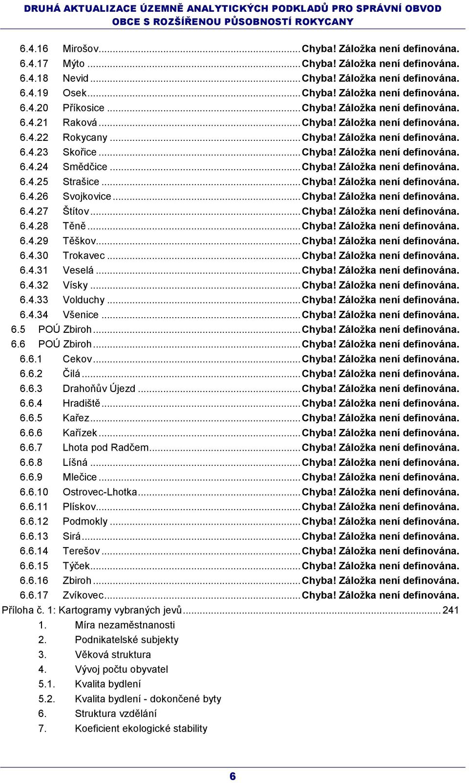 .. Chyba! Záložka není definována. 6.4.25 Strašice... Chyba! Záložka není definována. 6.4.26 Svojkovice... Chyba! Záložka není definována. 6.4.27 Štítov... Chyba! Záložka není definována. 6.4.28 Těně.