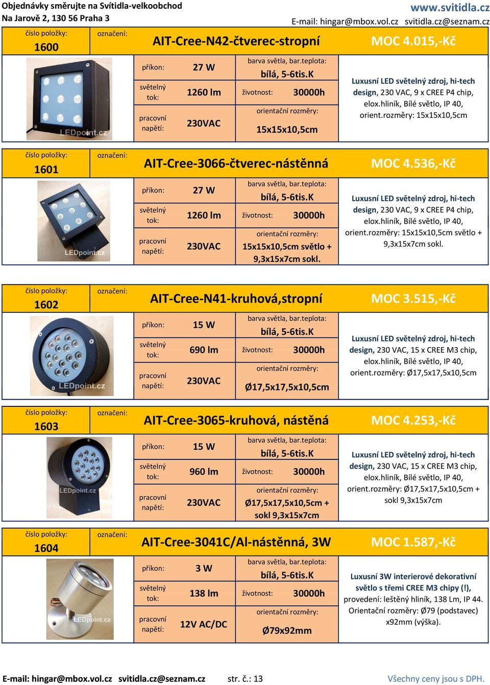 Luxusní LED zdroj, hi tech design, 230 VAC, 9 x CREE P4 chip, elox.hliník, Bílé světlo, IP 40, orient.rozměry: 15x15x10,5cm světlo + 9,3x15x7cm sokl.