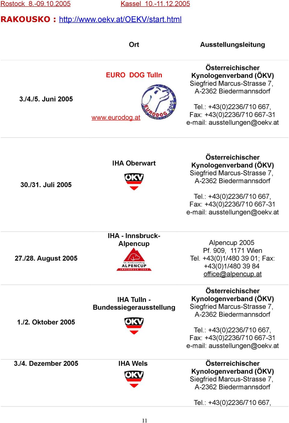 Juli 2005 IHA Oberwart x Österreichischer Kynologenverband (ÖKV) Siegfried Marcus-Strasse 7, A-2362 Biedermannsdorf Tel.: +43(0)2236/710 667, Fax: +43(0)2236/710 667-31 e-mail: ausstellungen@oekv.