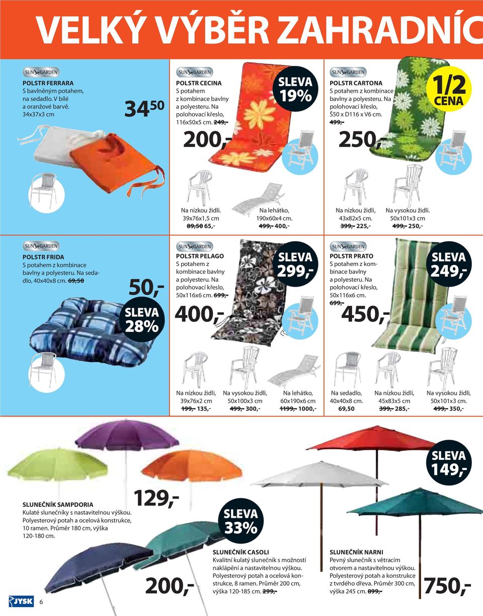 9x76x1,5 cm 89,50 65,- Na lehátko, 190x60x4 cm. 499,- 400,- Na nízkou židli, 4x82x5 cm. 99,- 225,- Na vysokou židli. 50x101x cm 499,- 250,- POLSTR FRIDA S potahem z kombinace bavlny a polyesteru.