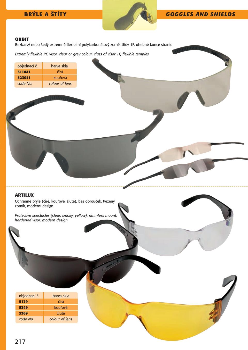 kouřová colour of lens ARTILUX Ochranné brýle (čiré, kouřové, žluté), bez obrouček, tvrzený zorník, moderní design Protective