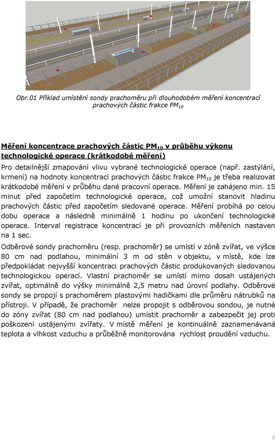 zastýlání, krmení) na hodnoty koncentrací prachových částic frakce PM 10 je třeba realizovat krátkodobé měření v průběhu dané pracovní operace. Měření je zahájeno min.