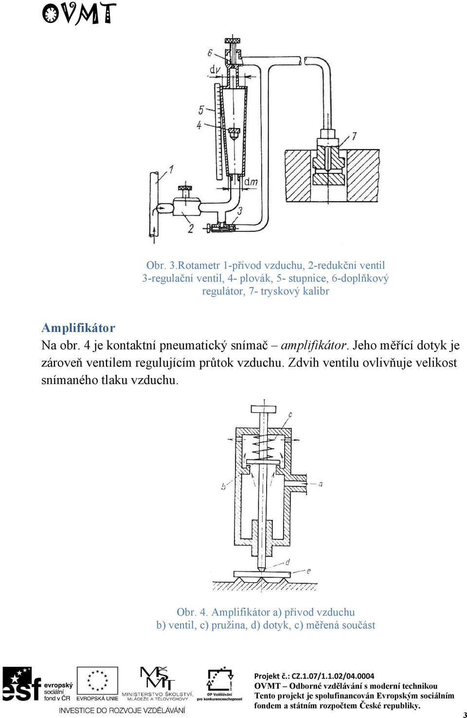regulátor, 7- tryskový kalibr Amplifikátor Na obr. 4 je kontaktní pneumatický snímač amplifikátor.