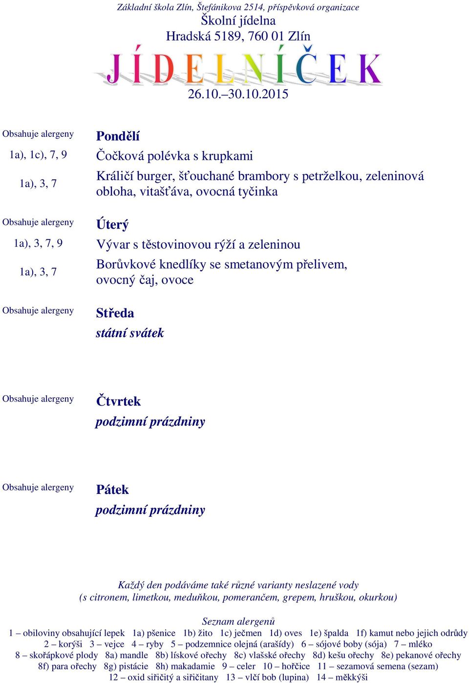 2015 1a), 1c), 7, 9 Čočková polévka s krupkami Králičí burger, šťouchané