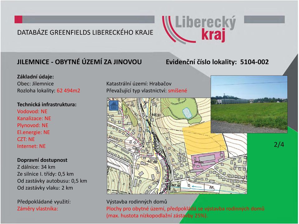 energie: NE Internet: NE 2/4 Z dálnice: 34 km Ze silnice I.